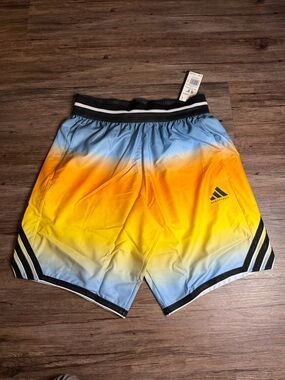 Adidas Basketball Shorts Blue to Yellow Gradient 9” Men’s Sz S